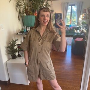 Safari style romper vintage explorer jungle cruise vibes with pockets